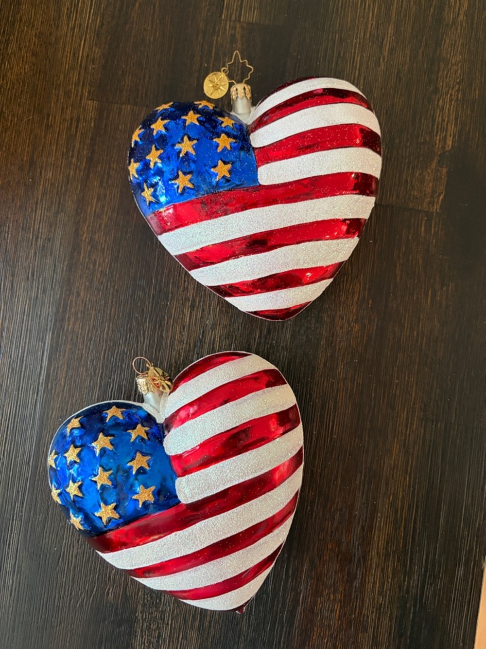 Set of 2 Christopher Radko 2001 Brave Heart American Flag Christmas Ornaments